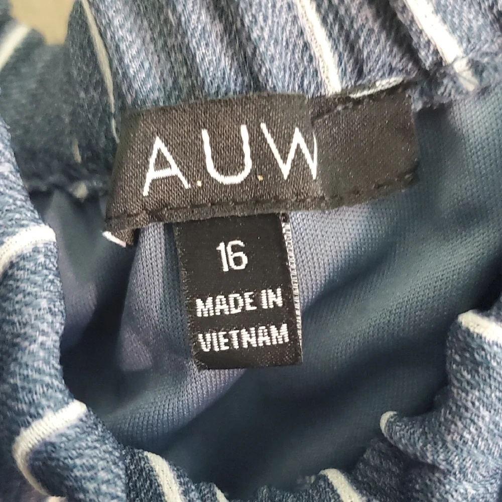 AUW Denim Blue and White Striped Jumper Pants - Picture 2 of 11